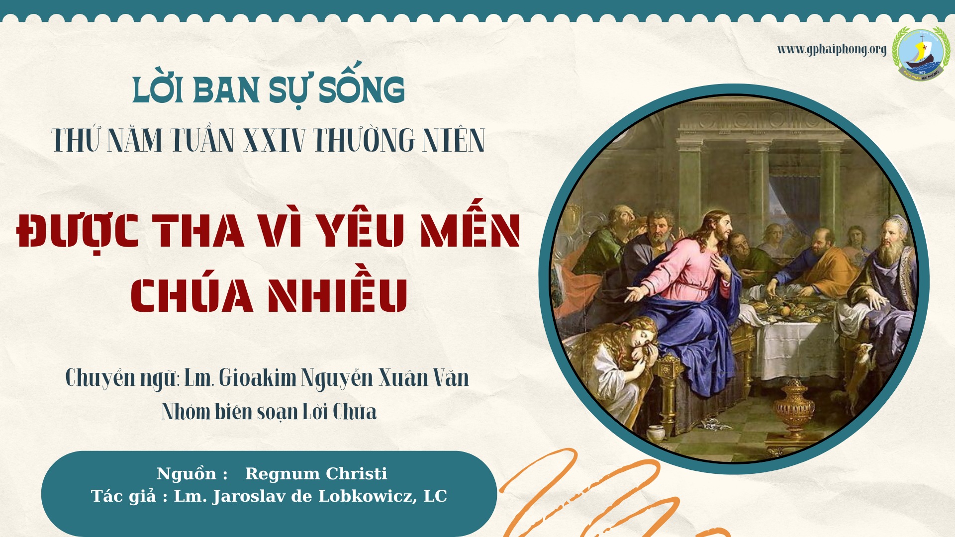 Lời ban Sự sống: Được tha vì yêu mến Chúa nhiều_Thứ Năm Tuần XXIV Thường niên